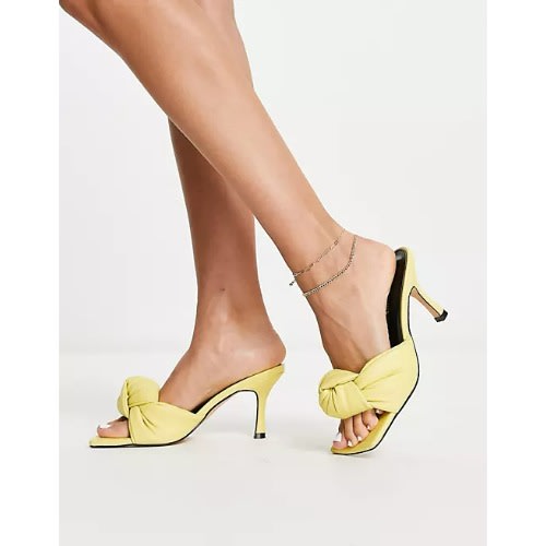 Knotted Mid Heel Mules – Yellow
