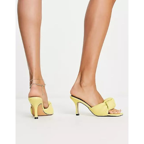 Knotted Mid Heel Mules – Yellow