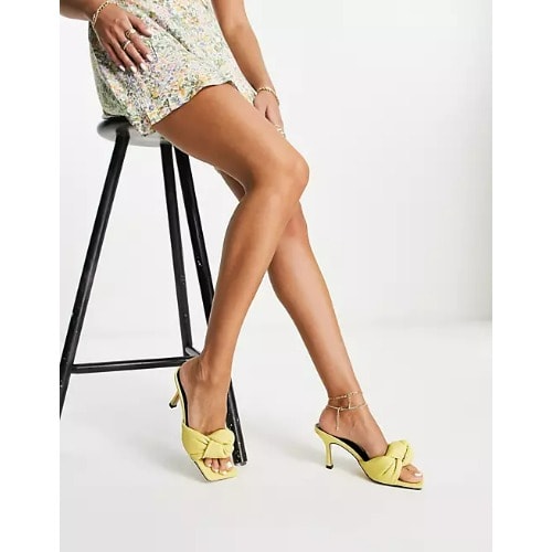 Knotted Mid Heel Mules – Yellow