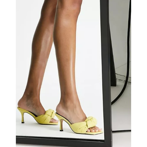 Knotted Mid Heel Mules – Yellow