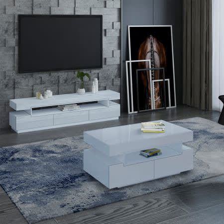 Glossy Glasgow Tv Stand With  Center Table - White