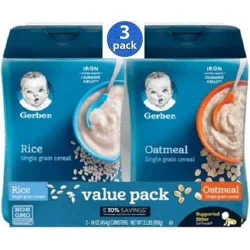 Gerber Baby Cereal - Rice & Oatmeal - 16oz - 4-12 Months - Set Of 6