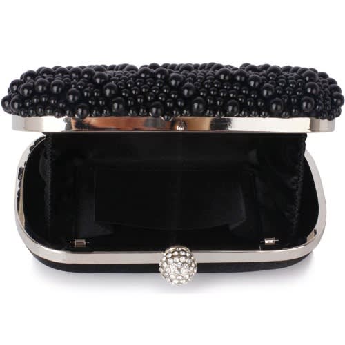 Beaded Pearl Rhinestone Clutch Bag - Black