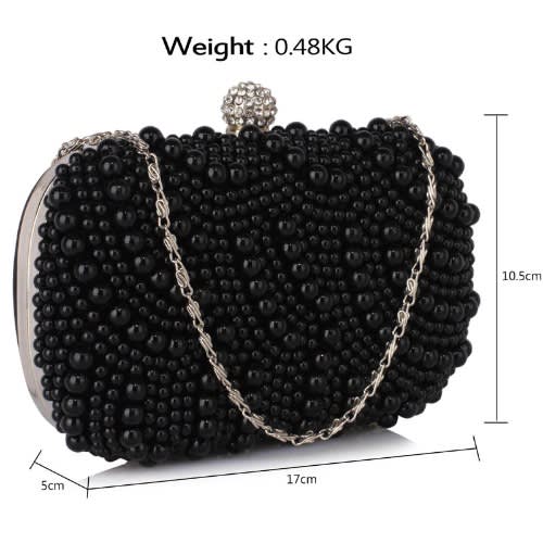 Beaded Pearl Rhinestone Clutch Bag - Black