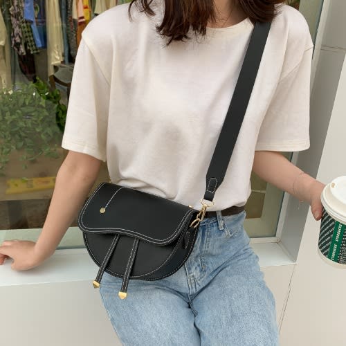 Ladies Curved Pu Leather Handbags - Black