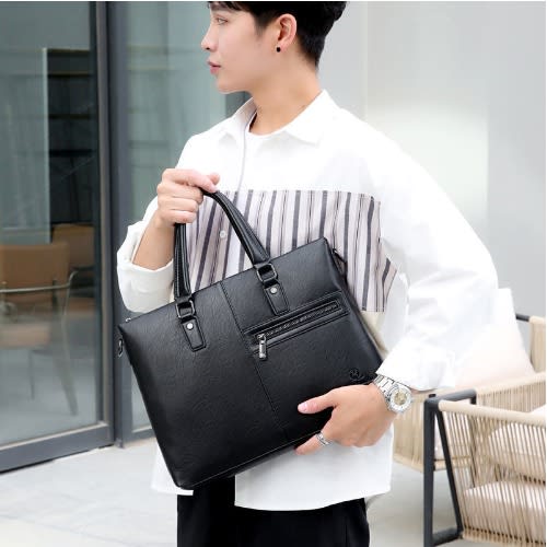 Leather Office Handbag - Men"s Laptop And Seminar Strap Shoulder Bag
