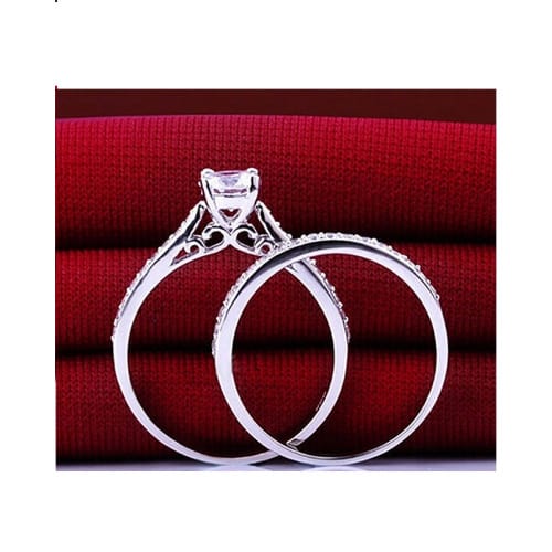 Couple Wedding Diamond Encrusted Rings - Silver