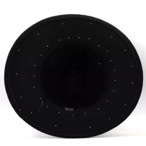 Wide Brim Fedora Hat Decorated With Pearls - Black