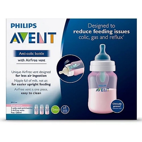 Anti-colic Baby Feeding Bottle With Airfree Vent Gift Set 9oz 3 Pack - Pink