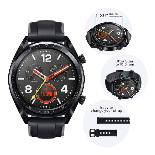 Huawei Wireless Bluetooth  Watch Gt Sport Rubber Strap, Graphite - Ftn-b19  Black