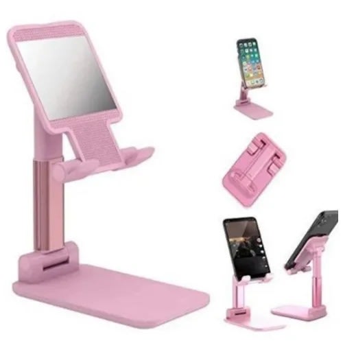 Foldable Desktop Phone Stand Holder With Clip - Pink