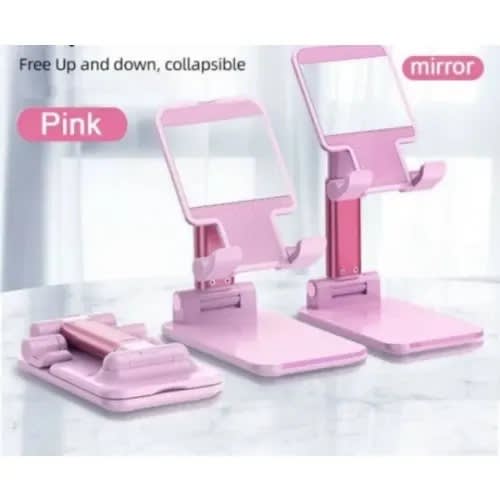 Foldable Desktop Phone Stand Holder With Clip - Pink