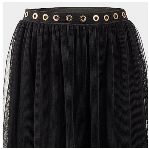 Ladies Crinkle Mesh Midi Skirt - Black