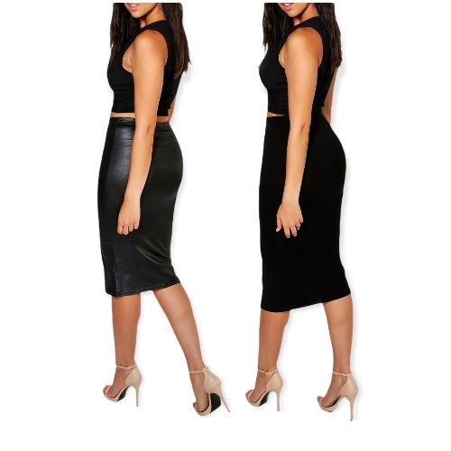 2-pack Faux Leather And Jersey Midi Skirt- Black