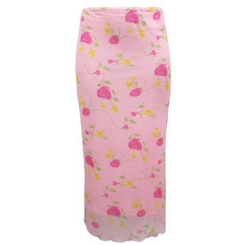 2-piece Rose Print Chiffon Blouse & Skirt Co-ord Set - Plus Size