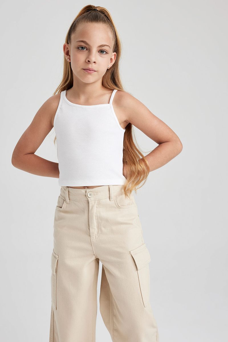 Girl Casual Cropped Fit Sleeveless Knitted Athlete - White