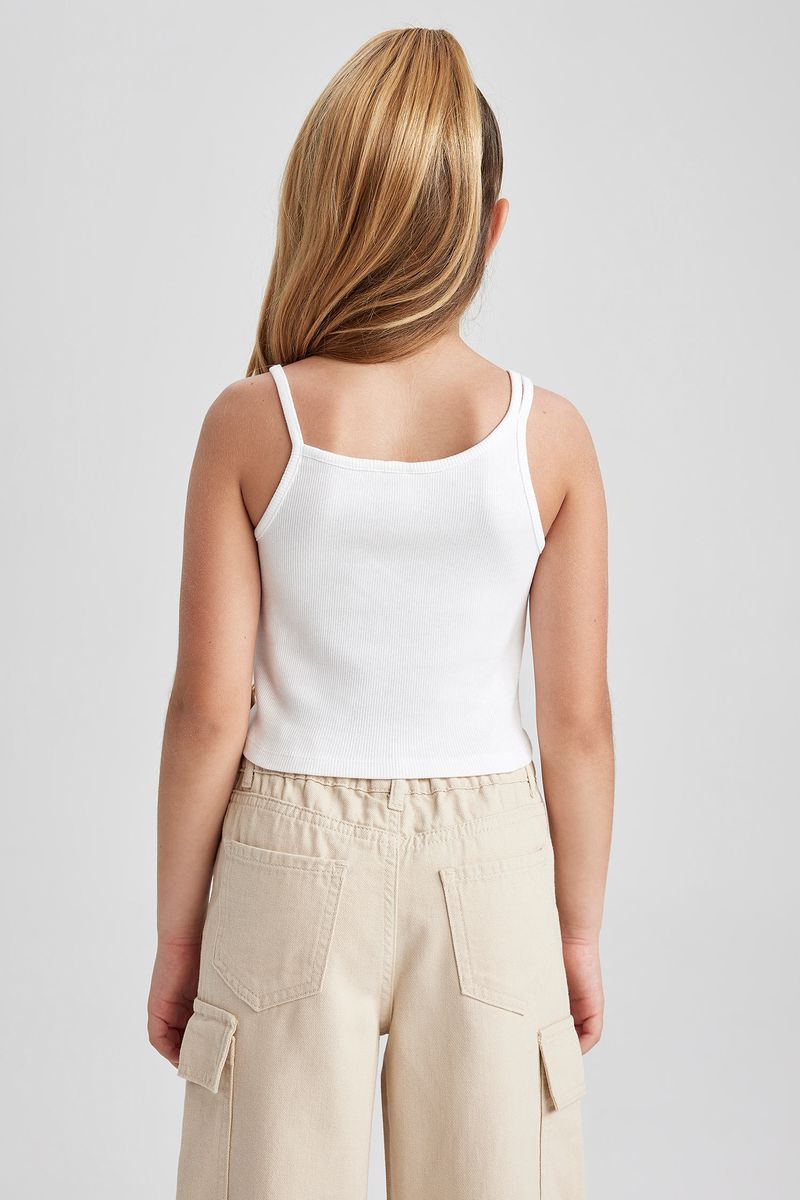 Girl Casual Cropped Fit Sleeveless Knitted Athlete - White