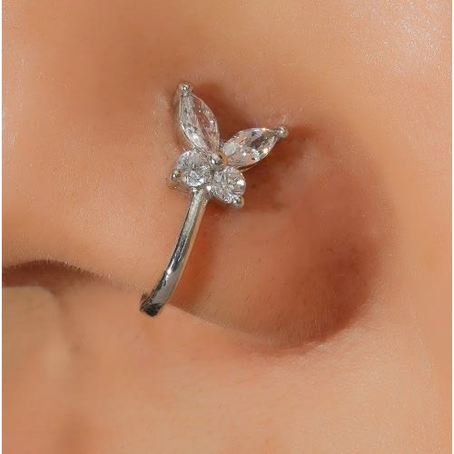 Trinique - Butterfly Nose Cuff - Fake Piercing For Women - Silver