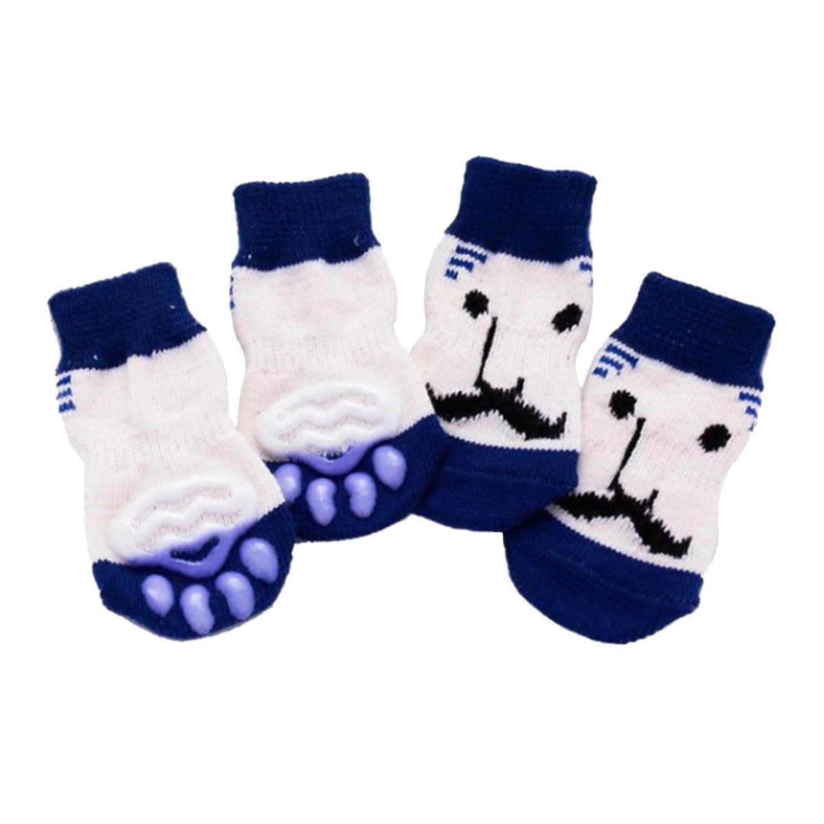 4pcs/set Pet Dog Non-slip Socks Pet Paws Cover Protector M Blue Beard