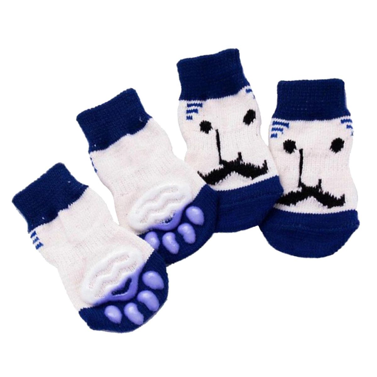 4pcs/set Pet Dog Non-slip Socks Pet Paws Cover Protector M Blue Beard