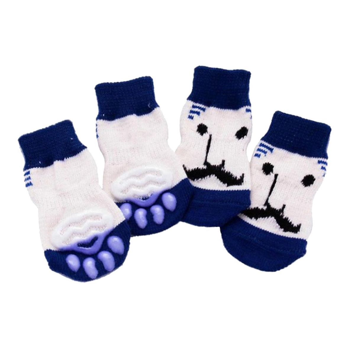 4pcs/set Pet Dog Non-slip Socks Pet Paws Cover Protector M Blue Beard