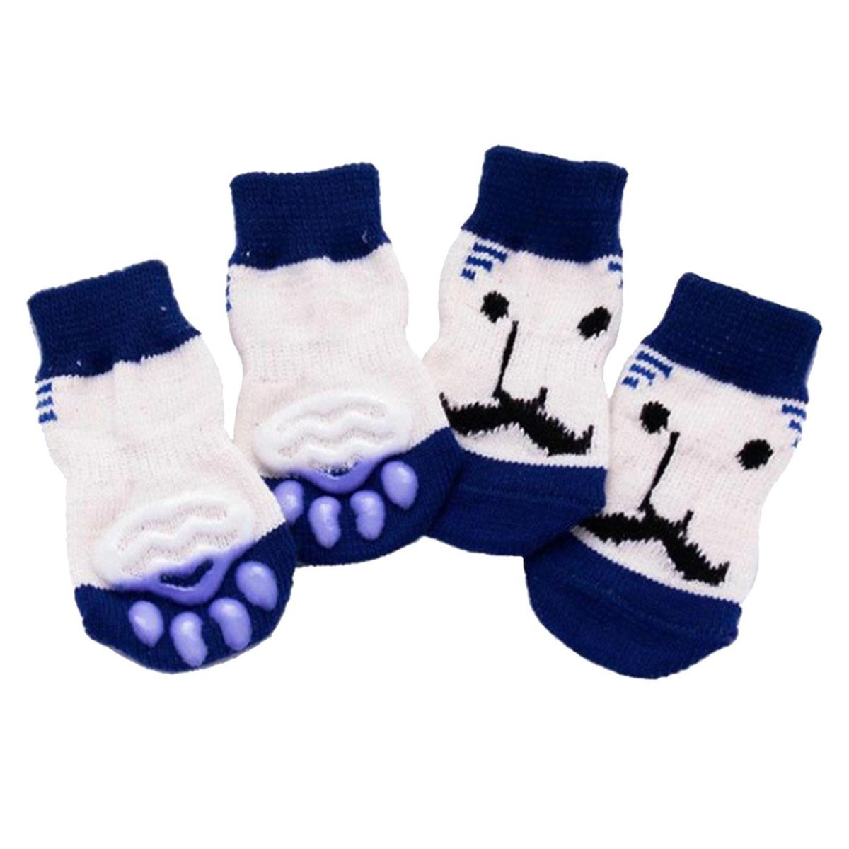 4pcs/set Pet Dog Non-slip Socks Pet Paws Cover Protector M Blue Beard