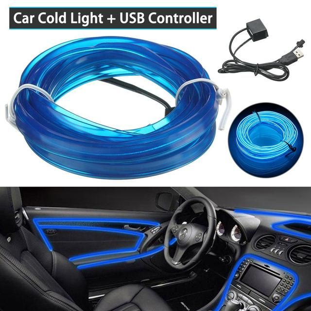 3m Usb 5v Blue Led Light Glow El Wire String Strip Rope Car