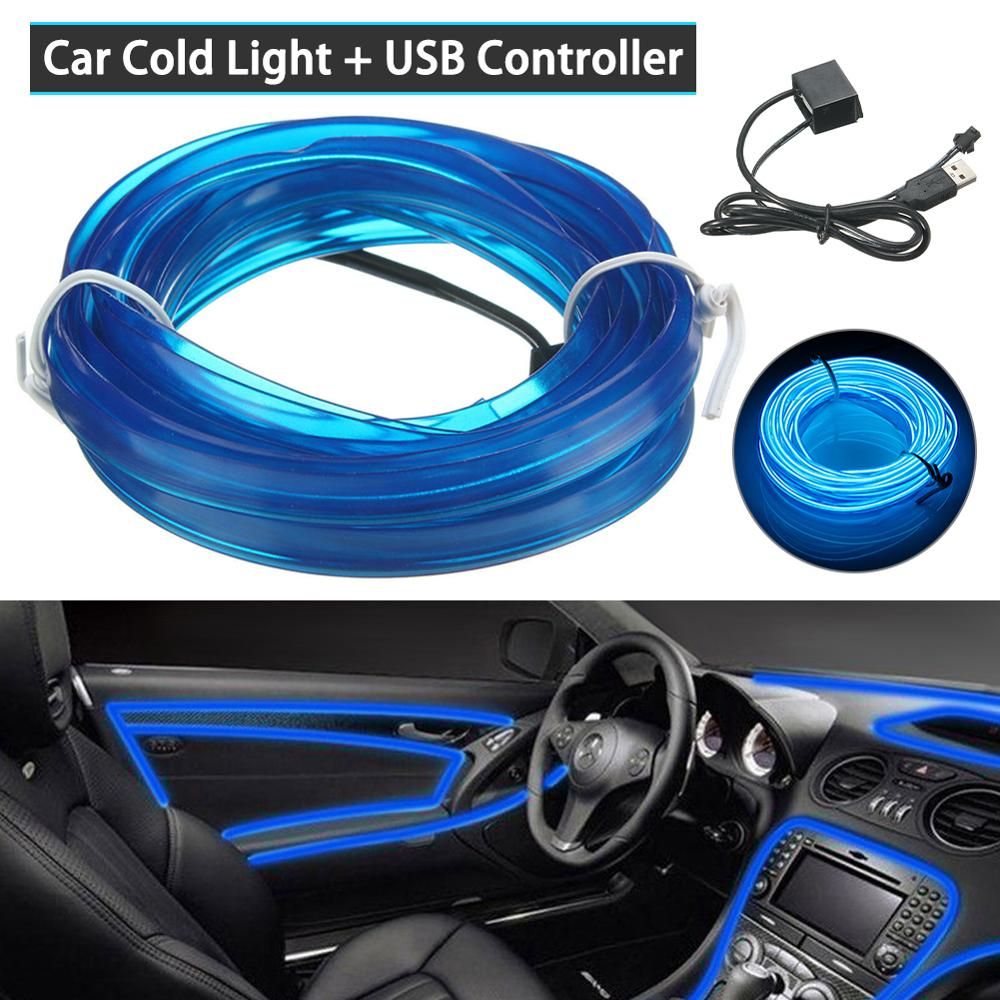 3m Usb 5v Blue Led Light Glow El Wire String Strip Rope Car