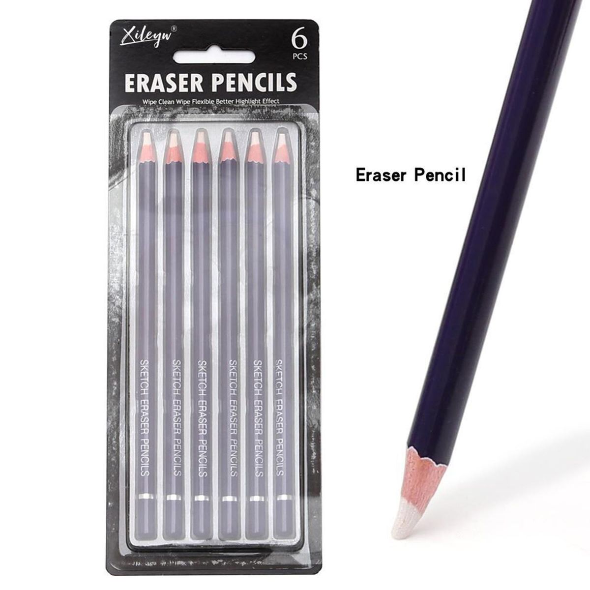 6pcs  Rubber Eraser Pencil Highlight Erasing For