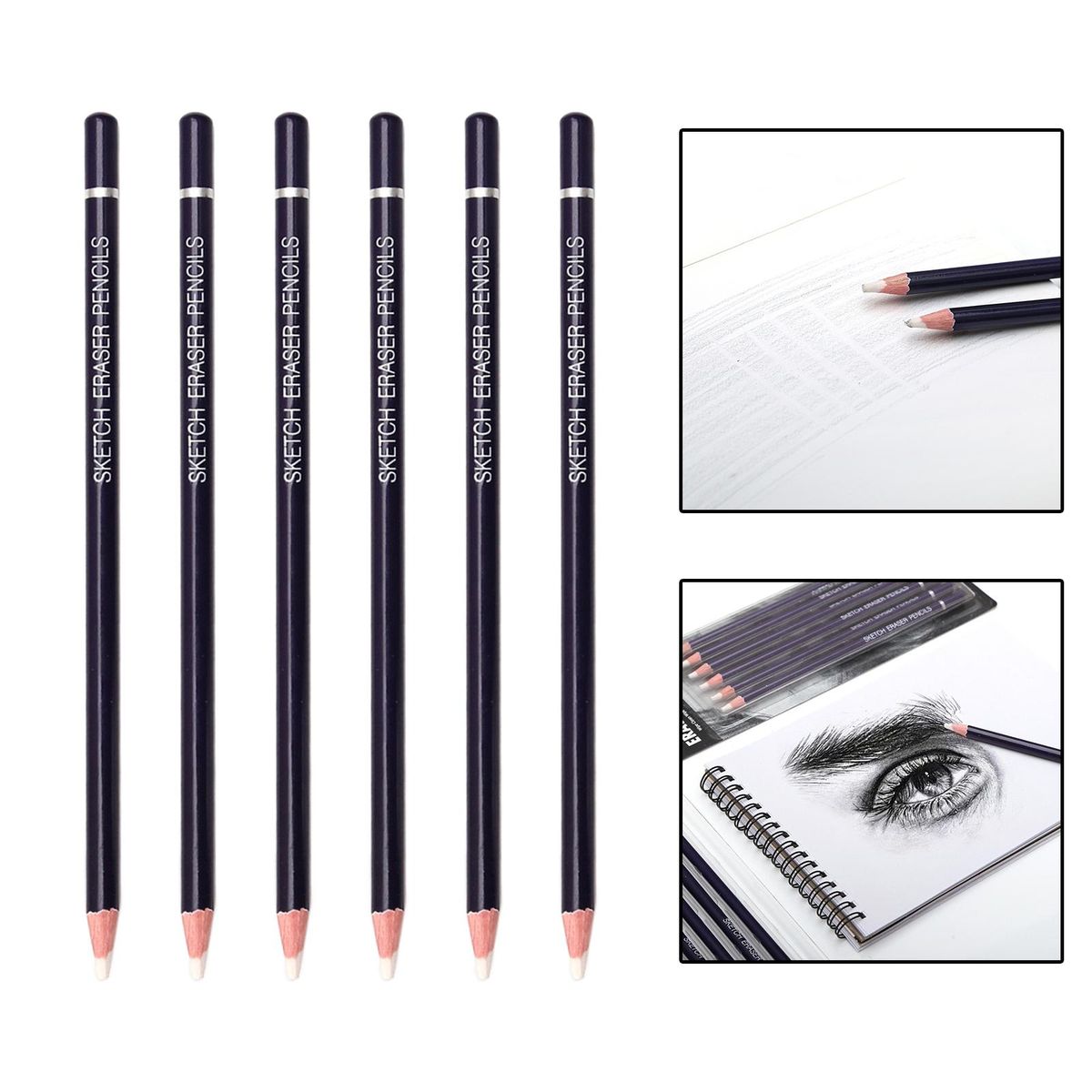 6pcs  Rubber Eraser Pencil Highlight Erasing For