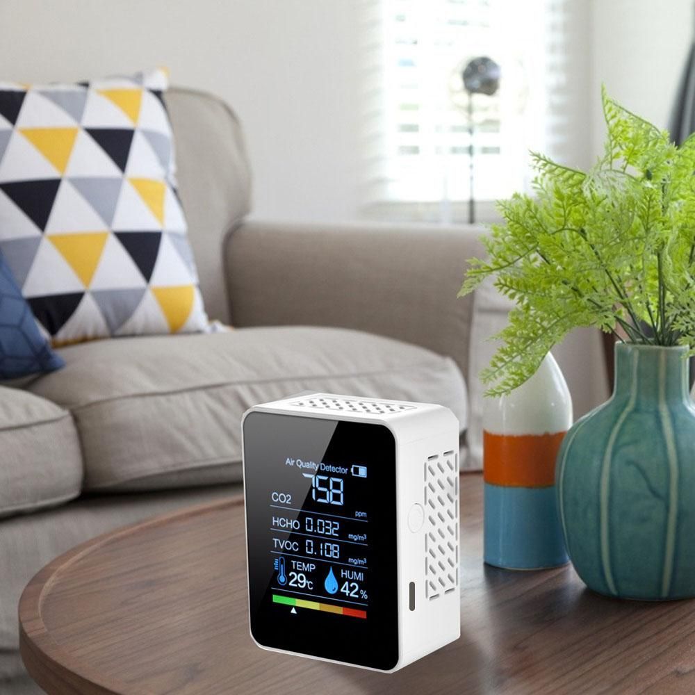 Multifunctional 5in1 CO2 Meter Digital Temperature Humidity Tester Carbon Dioxide TVOC HCHO Detector Air Quality Monitor