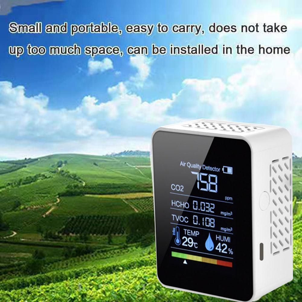 Multifunctional 5in1 CO2 Meter Digital Temperature Humidity Tester Carbon Dioxide TVOC HCHO Detector Air Quality Monitor