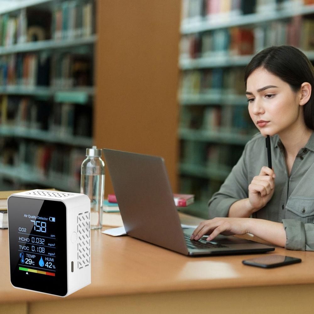 Multifunctional 5in1 CO2 Meter Digital Temperature Humidity Tester Carbon Dioxide TVOC HCHO Detector Air Quality Monitor
