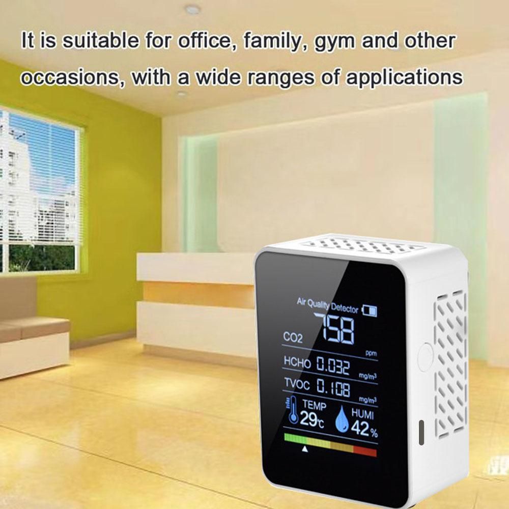 Multifunctional 5in1 CO2 Meter Digital Temperature Humidity Tester Carbon Dioxide TVOC HCHO Detector Air Quality Monitor