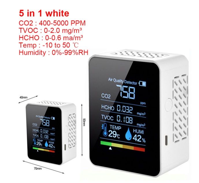 5 In 1 Multifunctional Air Quality Detector Formaldehyde Monitor LCD Display Home Air Quality Tester