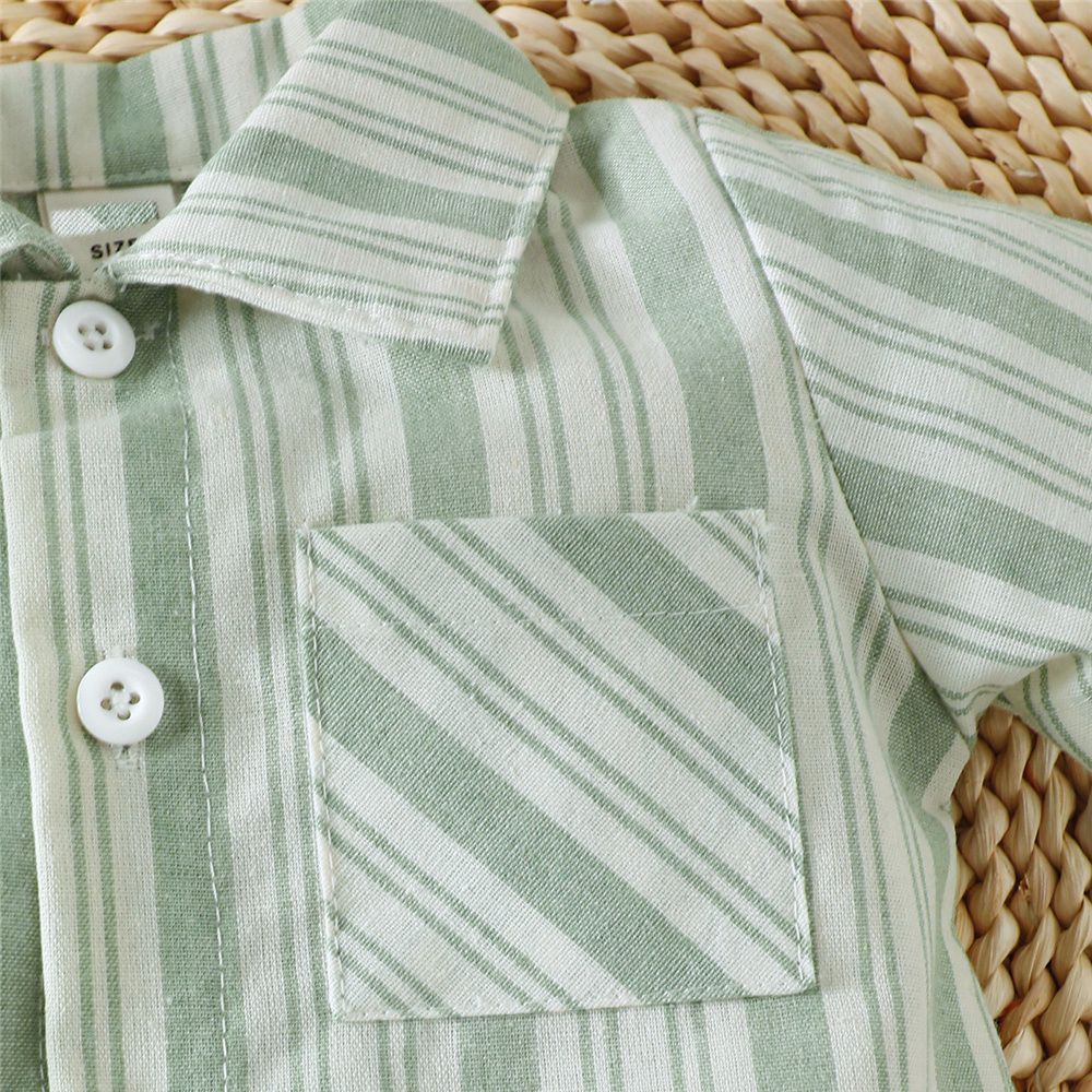 Baby Boy Green Polo Stripe Short Sleeve Romper+ Hat