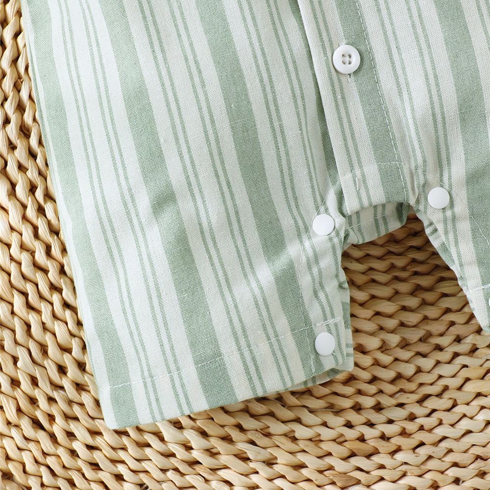 Baby Boy Green Polo Stripe Short Sleeve Romper+ Hat