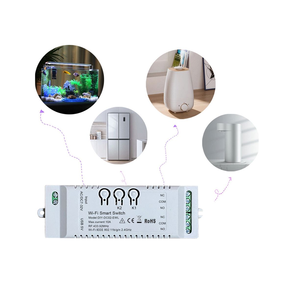 2CH WiFi Smart Switch DIY Timer 7-32V 2.4G WiFi+RF433+BT