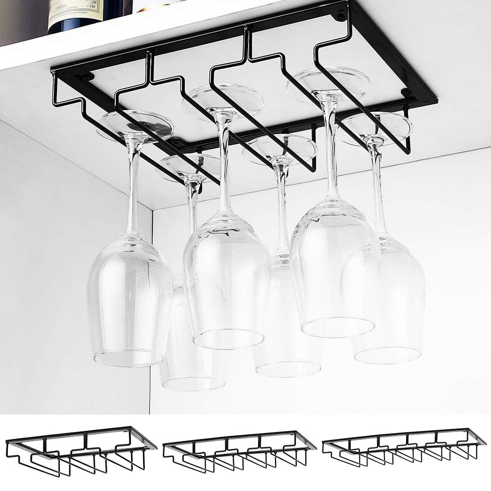 Wine Glasses Holder Hanging Upside Down Goblet Cup Display Rack Stand Organizer-Black