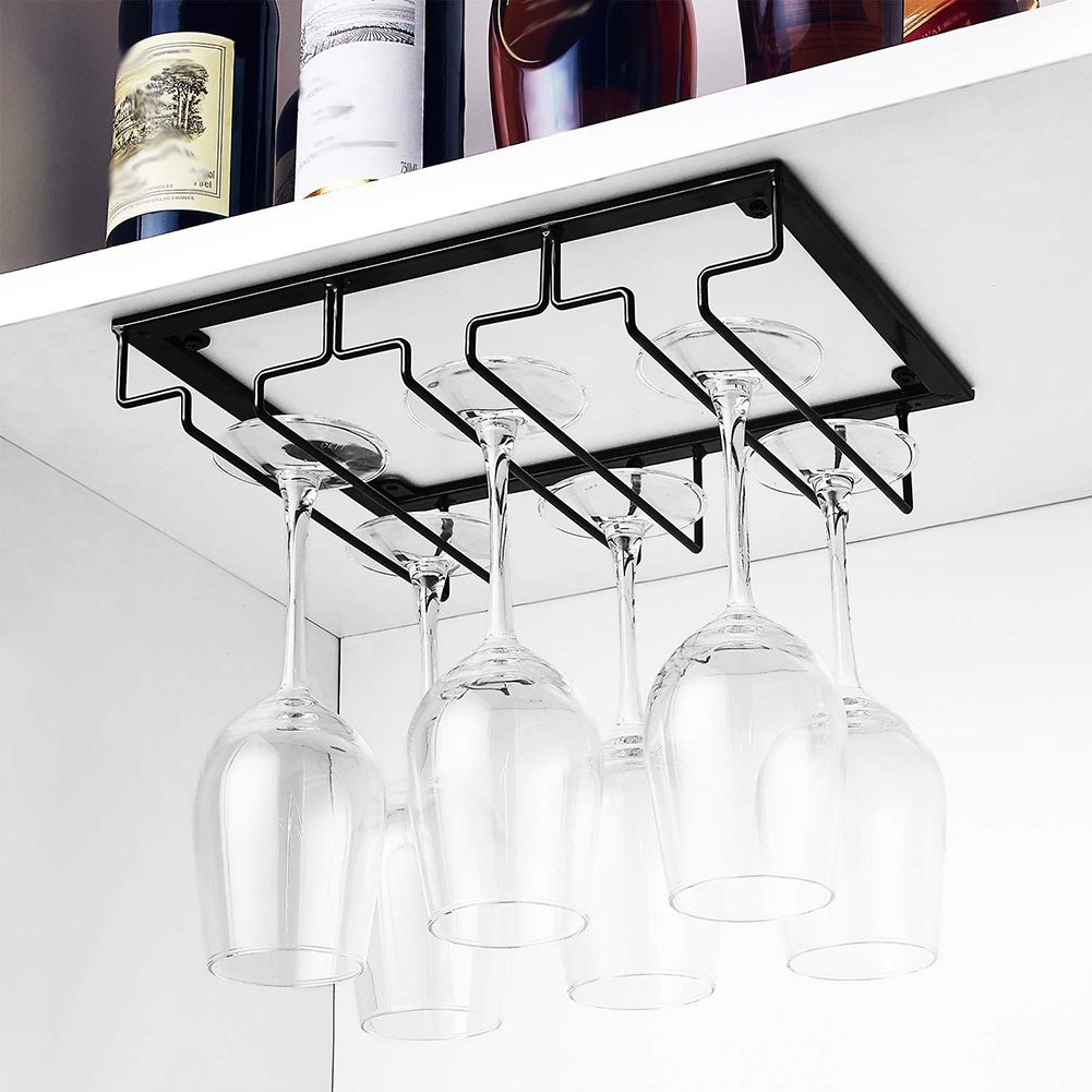 Wine Glasses Holder Hanging Upside Down Goblet Cup Display Rack Stand Organizer-Black