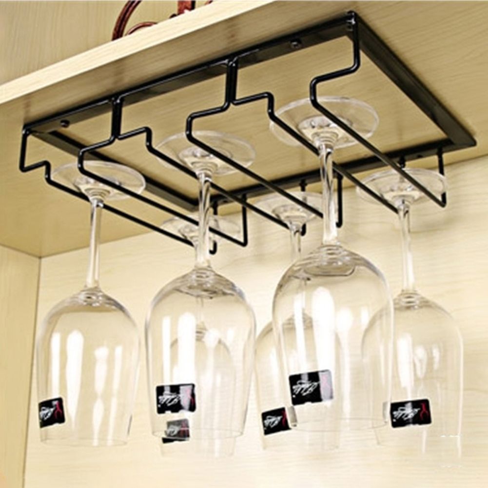 Wine Glasses Holder Hanging Upside Down Goblet Cup Display Rack Stand Organizer-Black