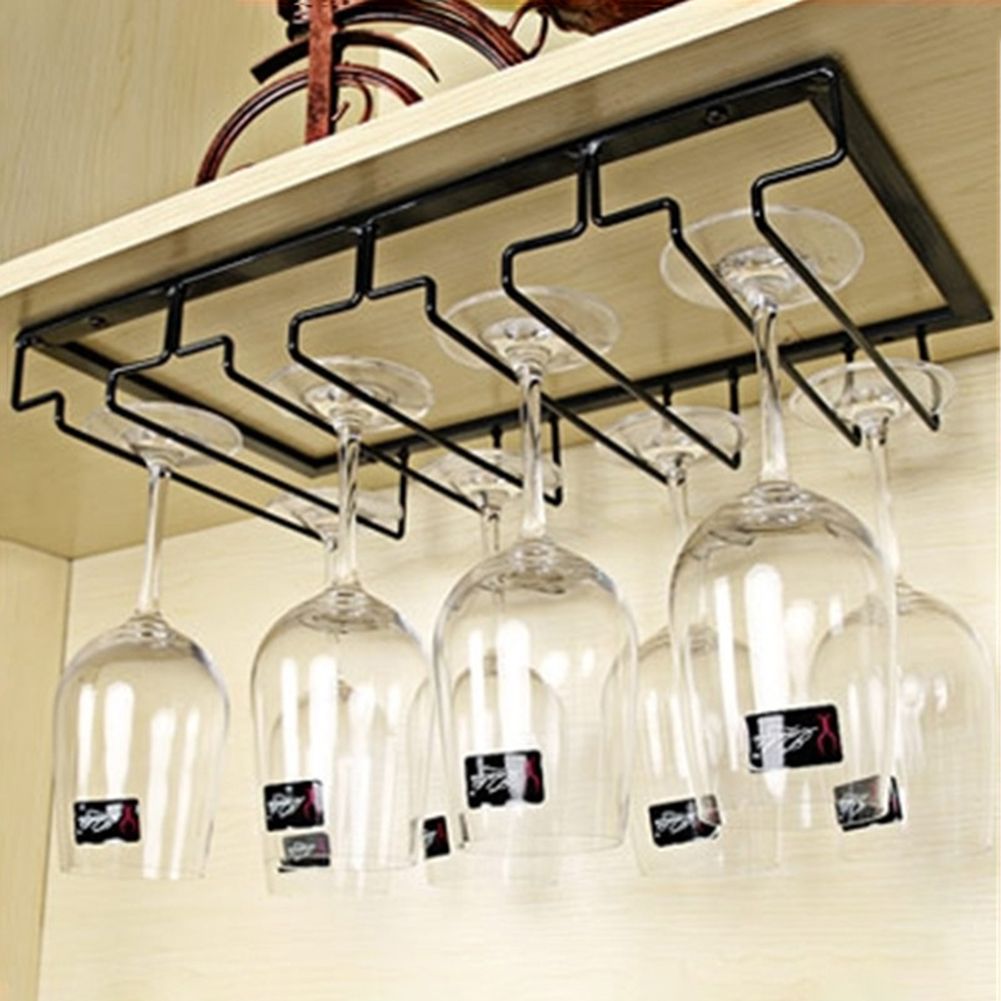 Wine Glasses Holder Hanging Upside Down Goblet Cup Display Rack Stand Organizer-Black