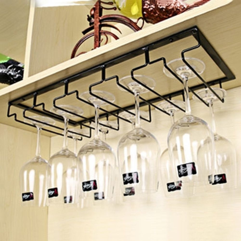 Wine Glasses Holder Hanging Upside Down Goblet Cup Display Rack Stand Organizer-Black