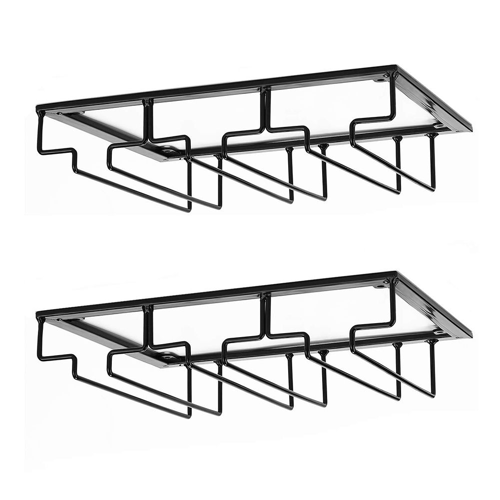 Wine Glasses Holder Hanging Upside Down Goblet Cup Display Rack Stand Organizer-Black