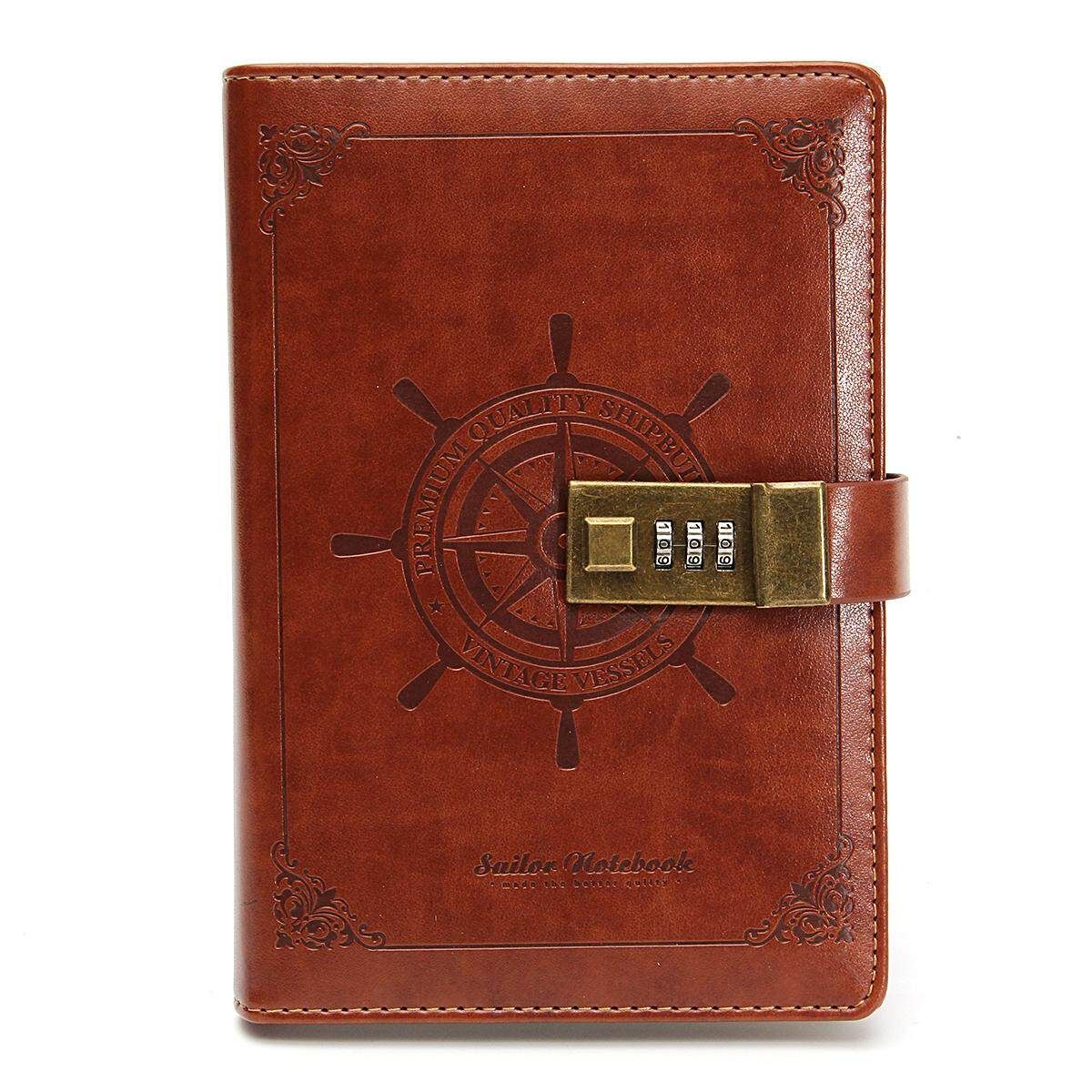 B6 112 Sheets Rudder Leather Journal Blank Diary Note Book+Password Lock