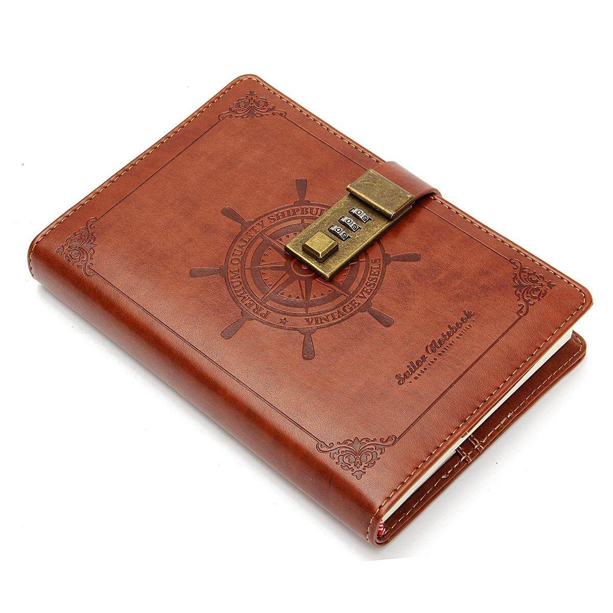 B6 112 Sheets Rudder Leather Journal Blank Diary Note Book+Password Lock