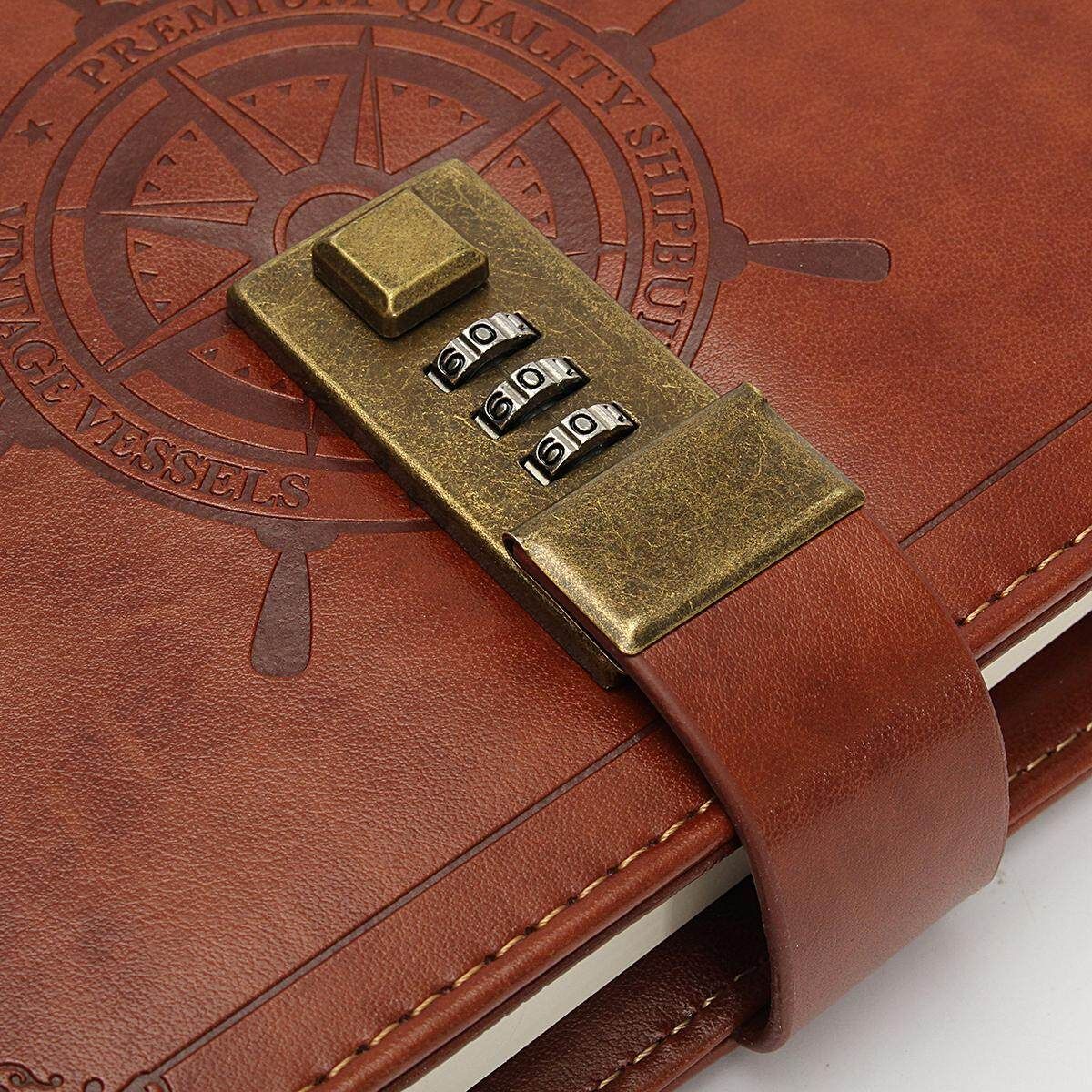 B6 112 Sheets Rudder Leather Journal Blank Diary Note Book+Password Lock