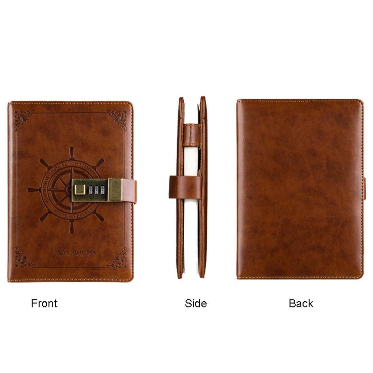 B6 112 Sheets Rudder Leather Journal Blank Diary Note Book+Password Lock