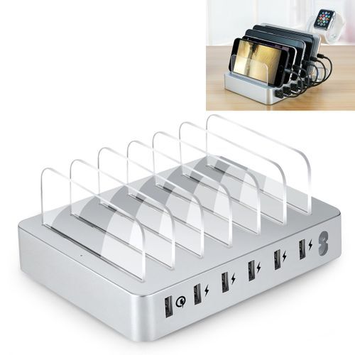 Multi-function AC 100V~240V 6 Ports USB-C PD Detachable Charging Station Smart Charger, US/EU/UK/AU/Japanese Plug, For IPad , Tablets, IPhone, Galaxy, Huawei, Xiaomi, LG, HTC And Other Smart Phones, Rechargeable Devices(White
