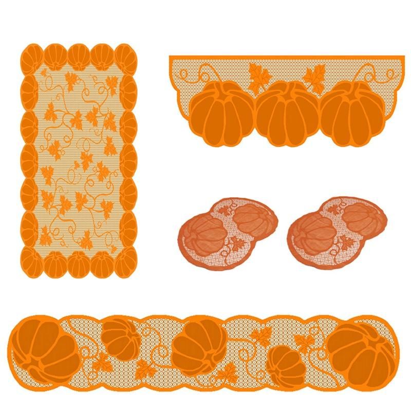 7Pcs Thanksgiving Lace Fireplace Cloth Table Runner Table Cloth Pumpkin Maple Leaf Mantel Scarf Home Party Decor